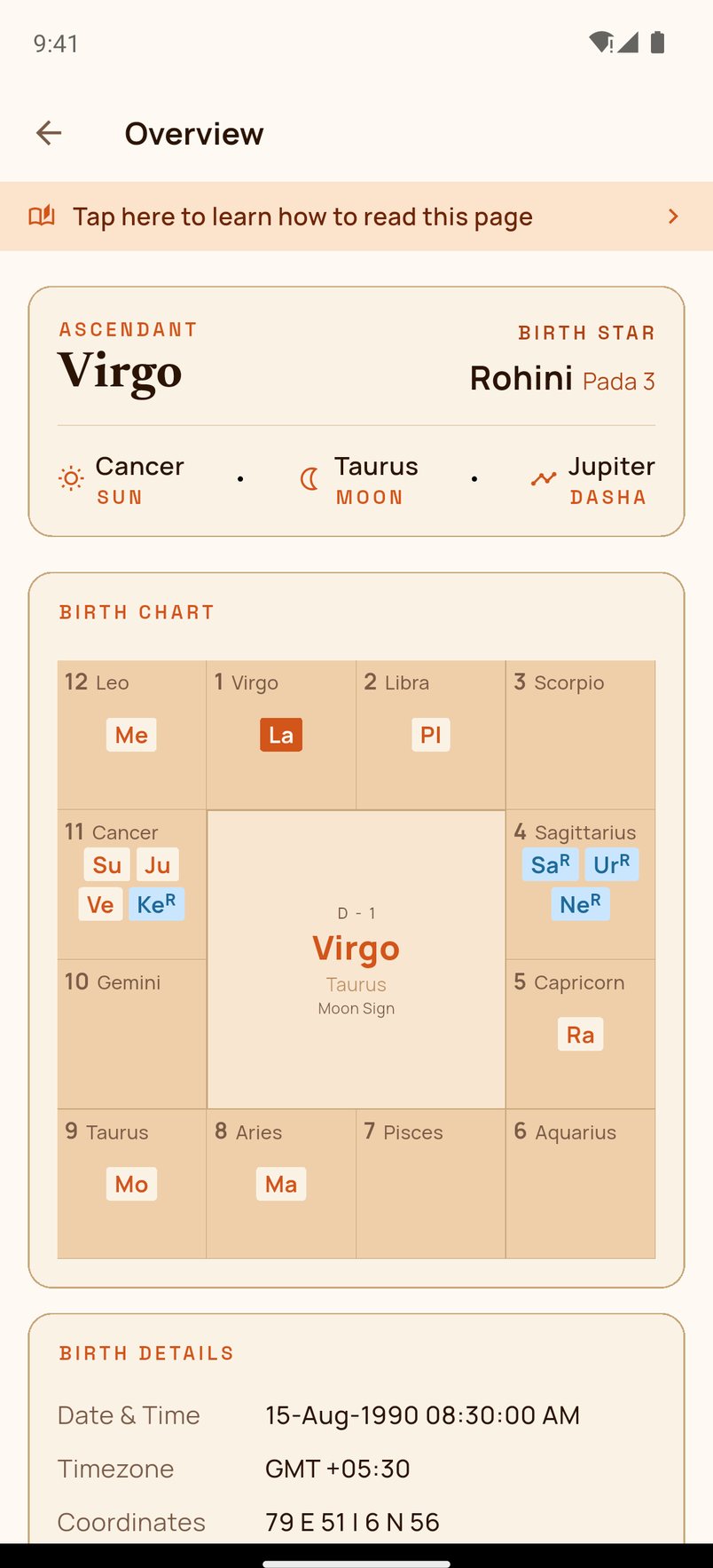 A birth chart in Janma